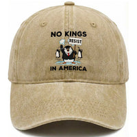 Funny Penguin Protest Washed Cotton Baseball Cap No Kings In America
