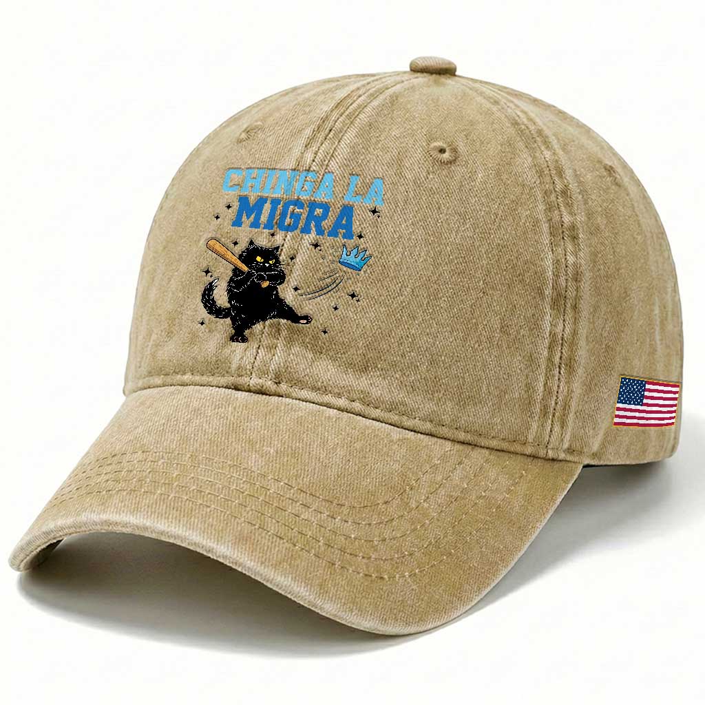 Chinga La Migra Washed Cotton Baseball Cap Funny Protest Cat Minneapolis Support Gift
