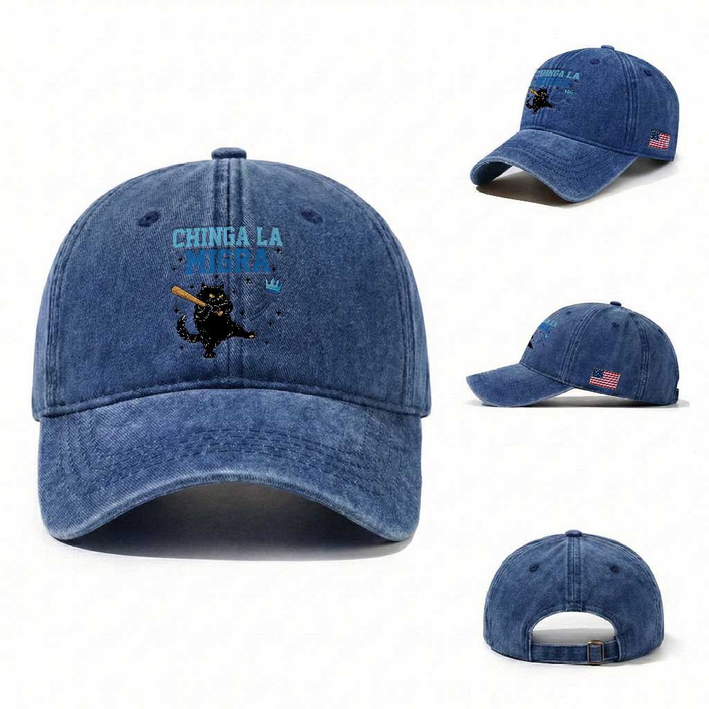 Chinga La Migra Washed Cotton Baseball Cap Funny Protest Cat Minneapolis Support Gift