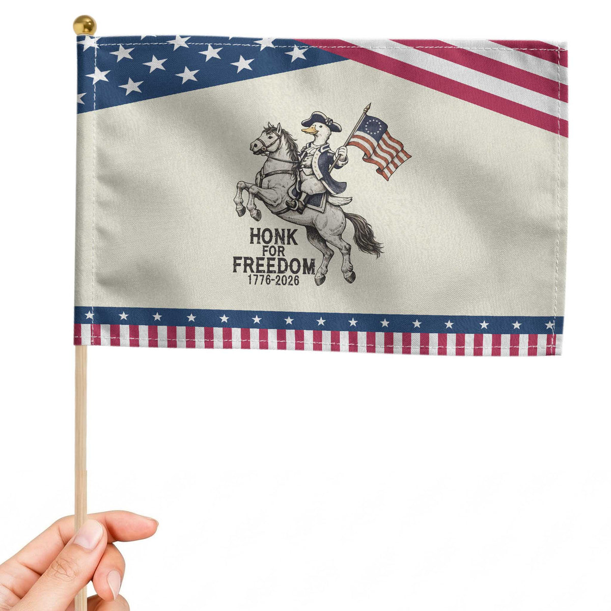 Funny Patriotic Goose Cowboy Patriotic Handheld Flag Honk For Freedom