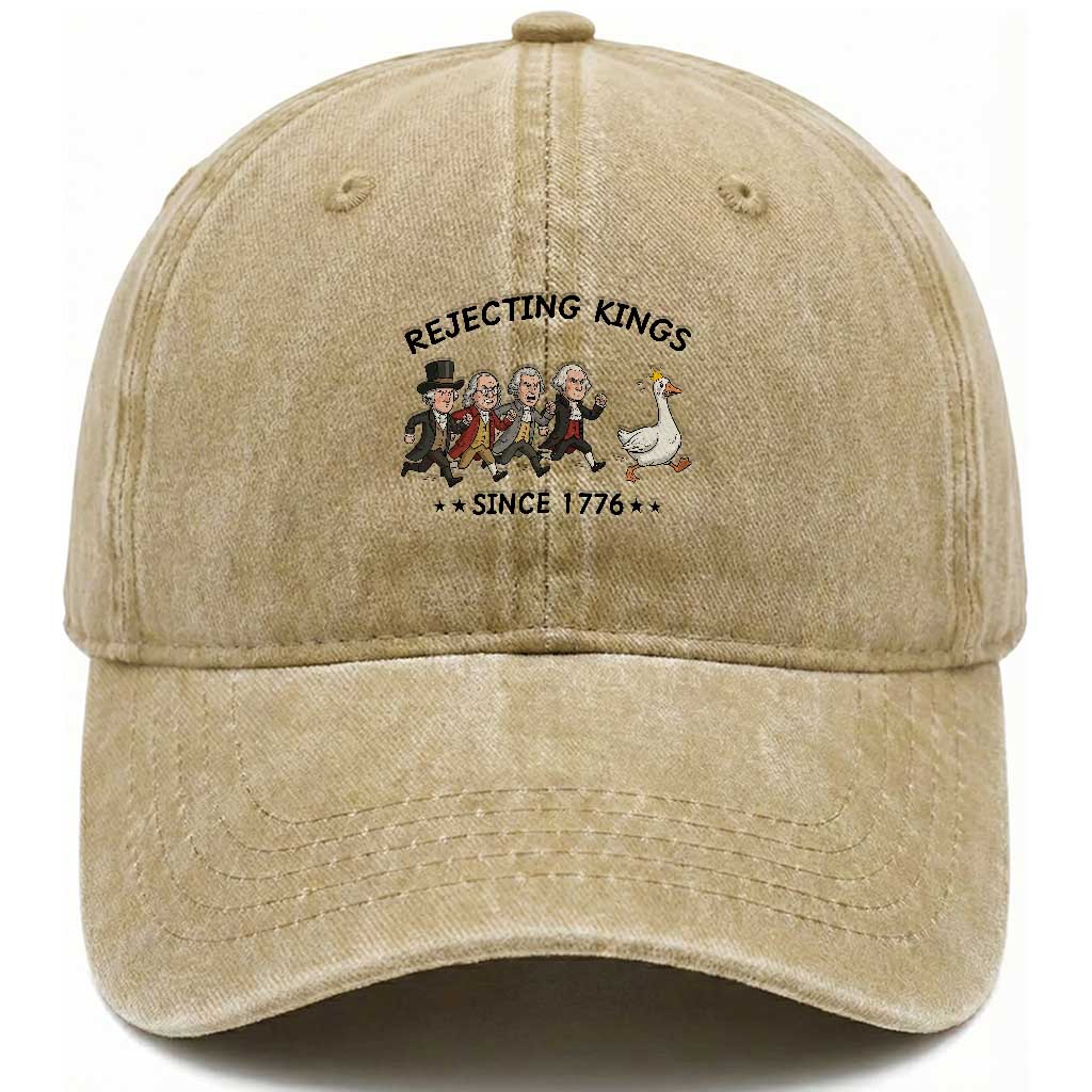 Rejecting Kings Since 1776 Washed Cotton Baseball Cap Funny Founding Fathers Chasing Royal Goose
