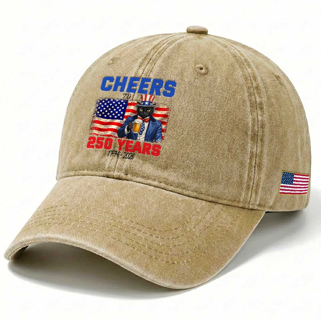 Vintage Cat Uncle Sam Washed Cotton Baseball Cap Cheers To 250 Years