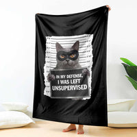 Funny Cat Mugshot Throw Blanket In My Defense I Was Left Unsupervised