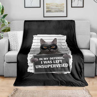 Funny Cat Mugshot Throw Blanket In My Defense I Was Left Unsupervised