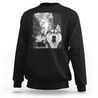 Funny Husky Chaos Sweatshirt Cool Dog Selfie With Burning Car