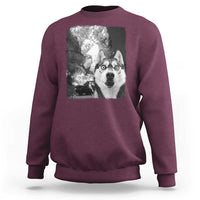 Funny Husky Chaos Sweatshirt Cool Dog Selfie With Burning Car