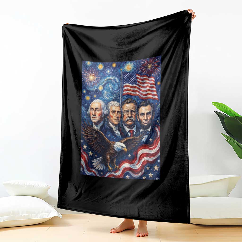 USA Presidents Mount Rushmore Throw Blanket Starry Night Inspired Art