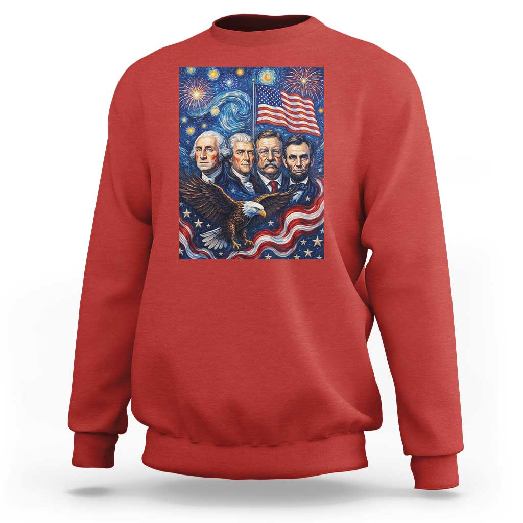 USA Presidents Mount Rushmore Sweatshirt Starry Night Inspired Art
