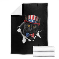 Funny Black Cat With Uncle Sam Hat Throw Blanket Patriotic Pet Lover