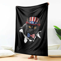 Funny Black Cat With Uncle Sam Hat Throw Blanket Patriotic Pet Lover