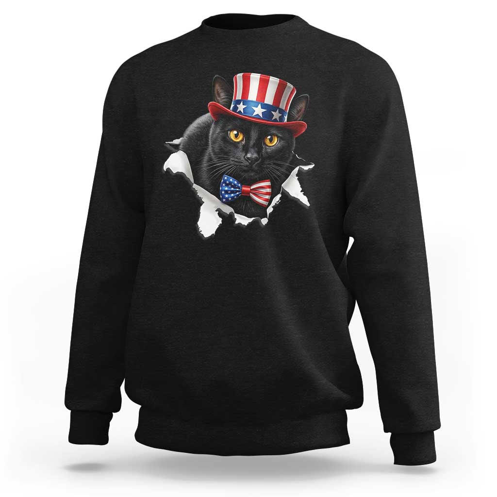 Funny Black Cat With Uncle Sam Hat Sweatshirt Patriotic Pet Lover