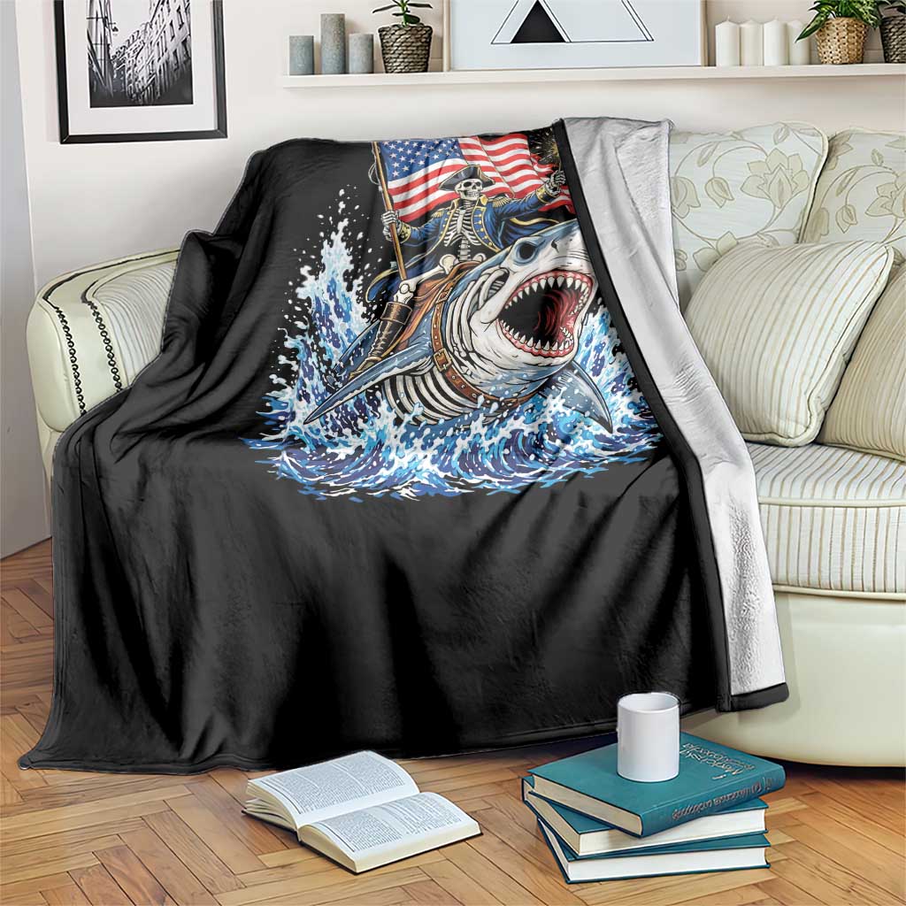 Patriotic Skeleton Pirate Riding Shark Throw Blanket American Ocean Pride
