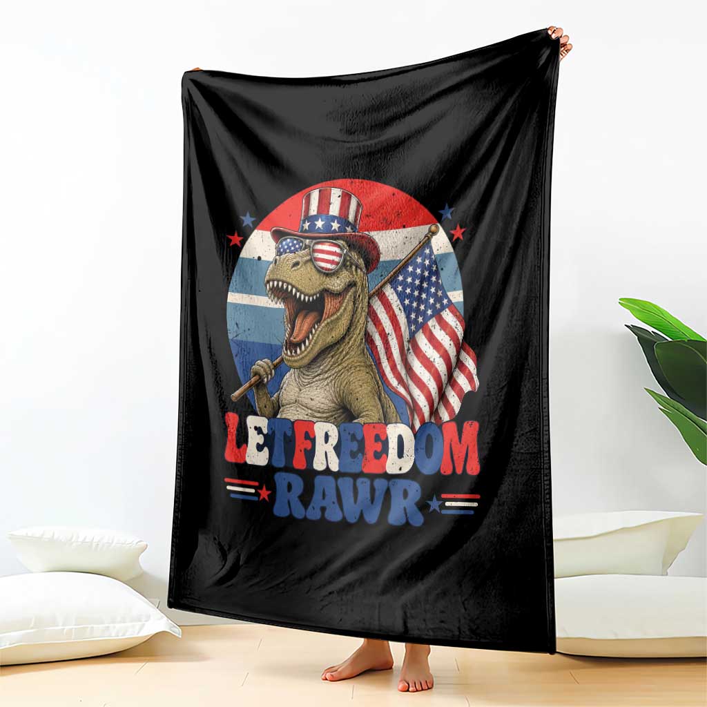 Red White Blue Dinosaur Pride Throw Blanket Let Freedom Rawr