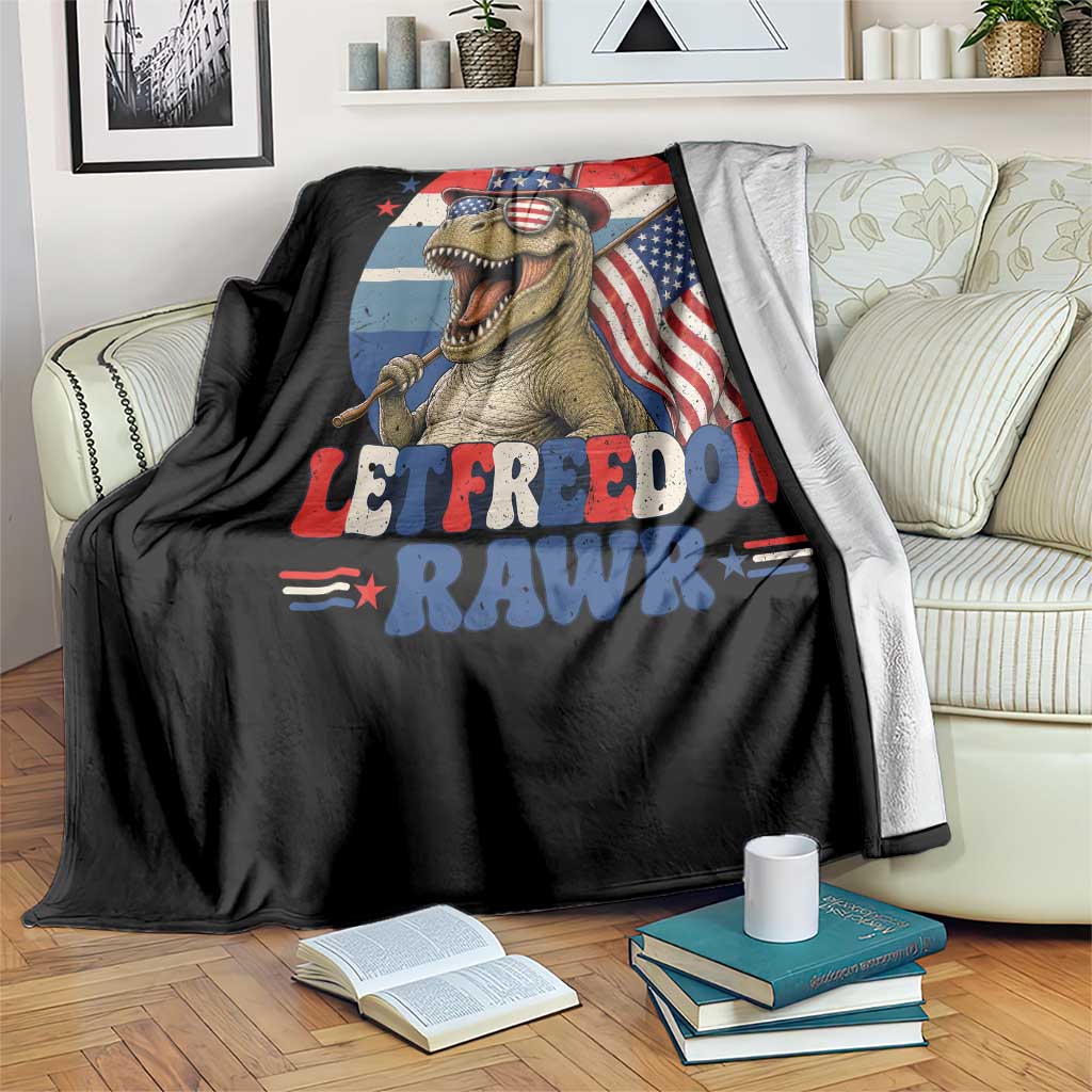 Red White Blue Dinosaur Pride Throw Blanket Let Freedom Rawr