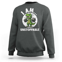 I Am Unstoppable Sweatshirt Funny Weightlifting Dinosaur Gym - Wonder Print Shop