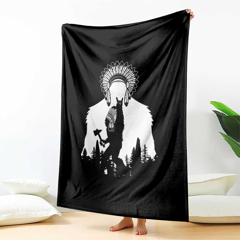 Bigfoot Native American Chief Throw Blanket Hunting Spear Warrior Graphic