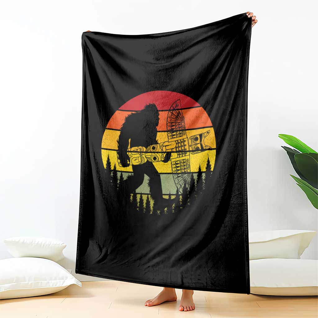Vintage Pacific Northwest Bigfoot With Totem Pole Throw Blanket