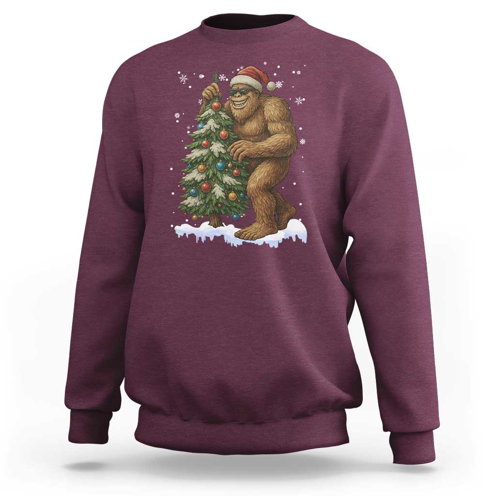 Funny Christmas Sweatshirt Bigfoot Decorating Xmas Tree Gift - Wonder Print Shop