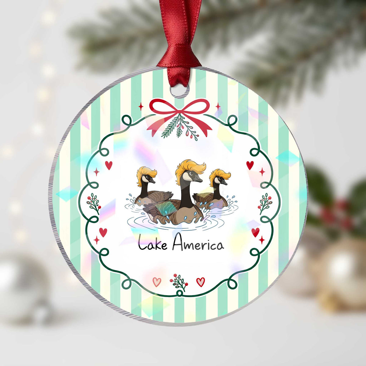 Funny Lake America Geese Parody Holographic Acrylic Ornament Great Lakes Life Gift