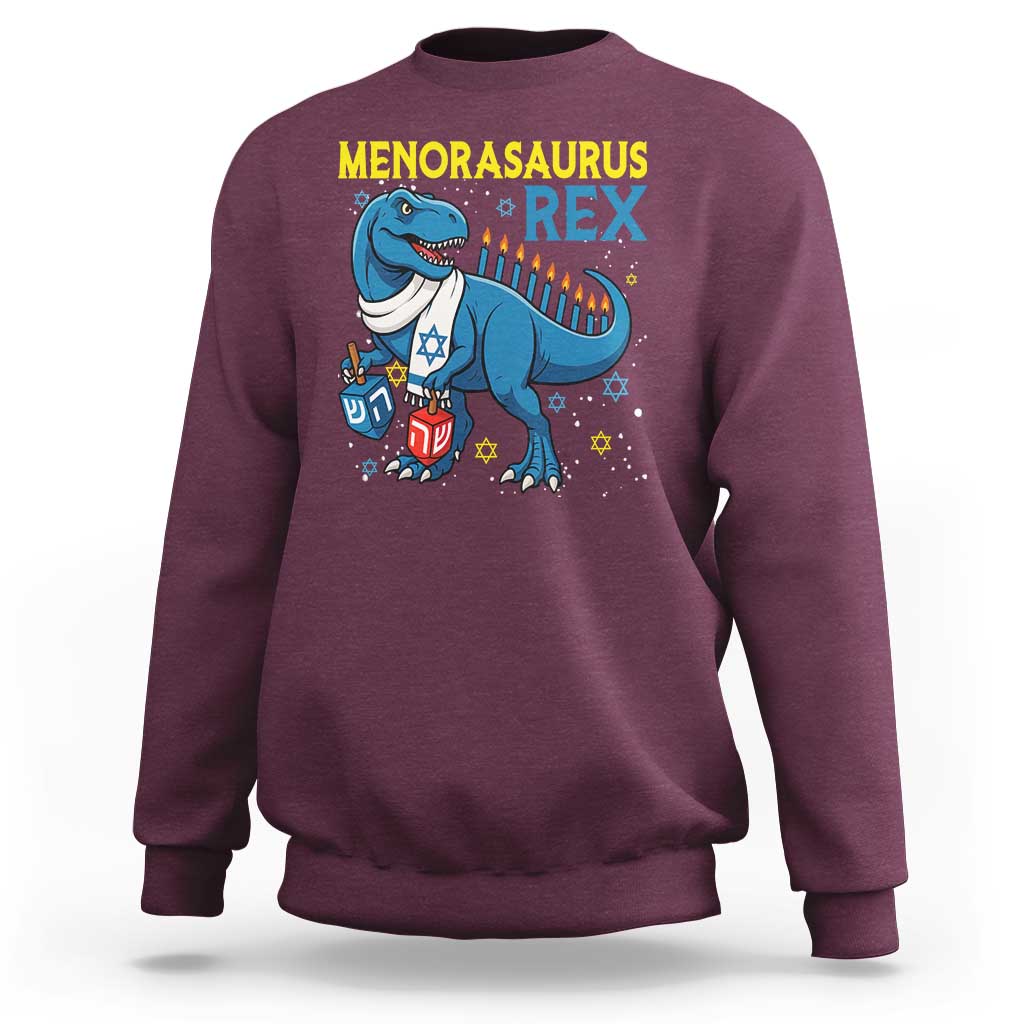 Funny Hanukkah Dinosaur With Dreidel Menorah Pun Gift Sweatshirt Menorasaurus Rex - Wonder Print Shop
