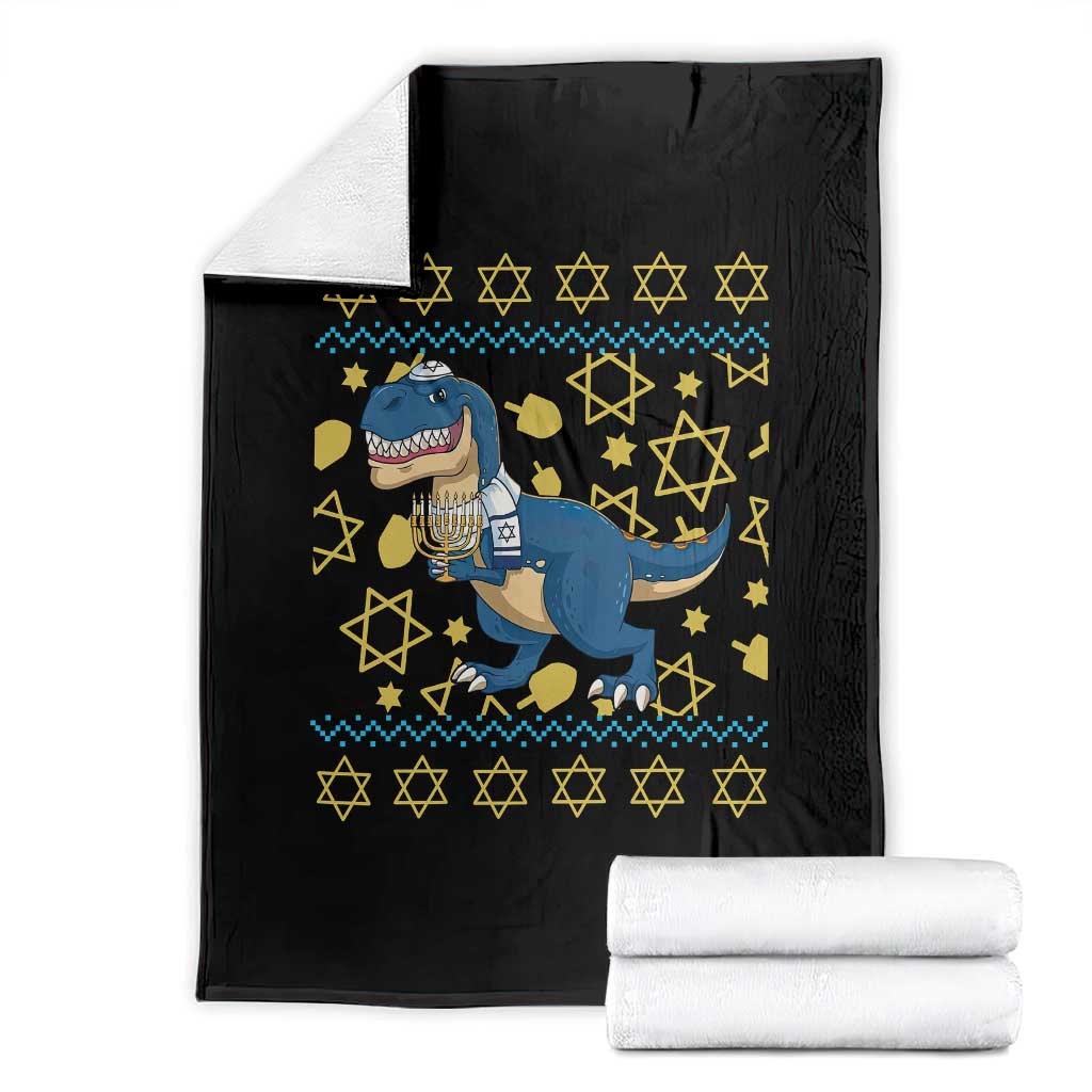 Funny Hanukkah Dinosaur Lover Ugly Sweater Throw Blanket Festival Of Lights Gift - Wonder Print Shop