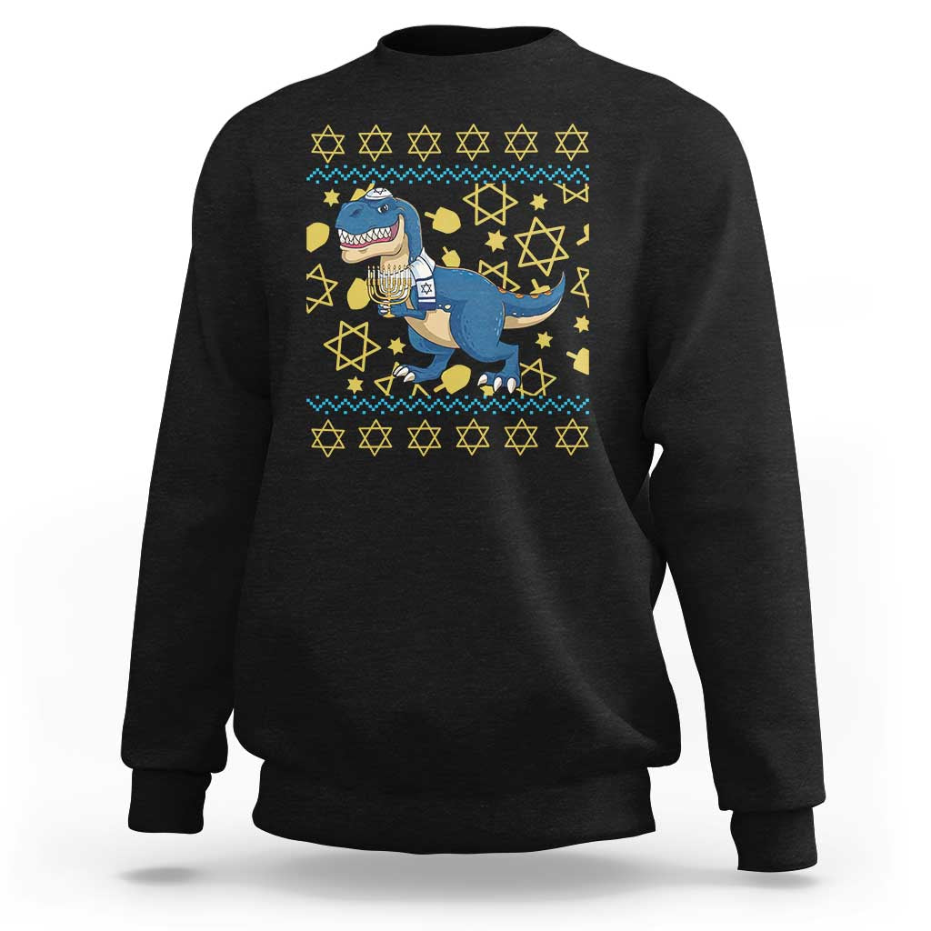 Funny Hanukkah Dinosaur Lover Ugly Sweater Sweatshirt Festival Of Lights Gift - Wonder Print Shop