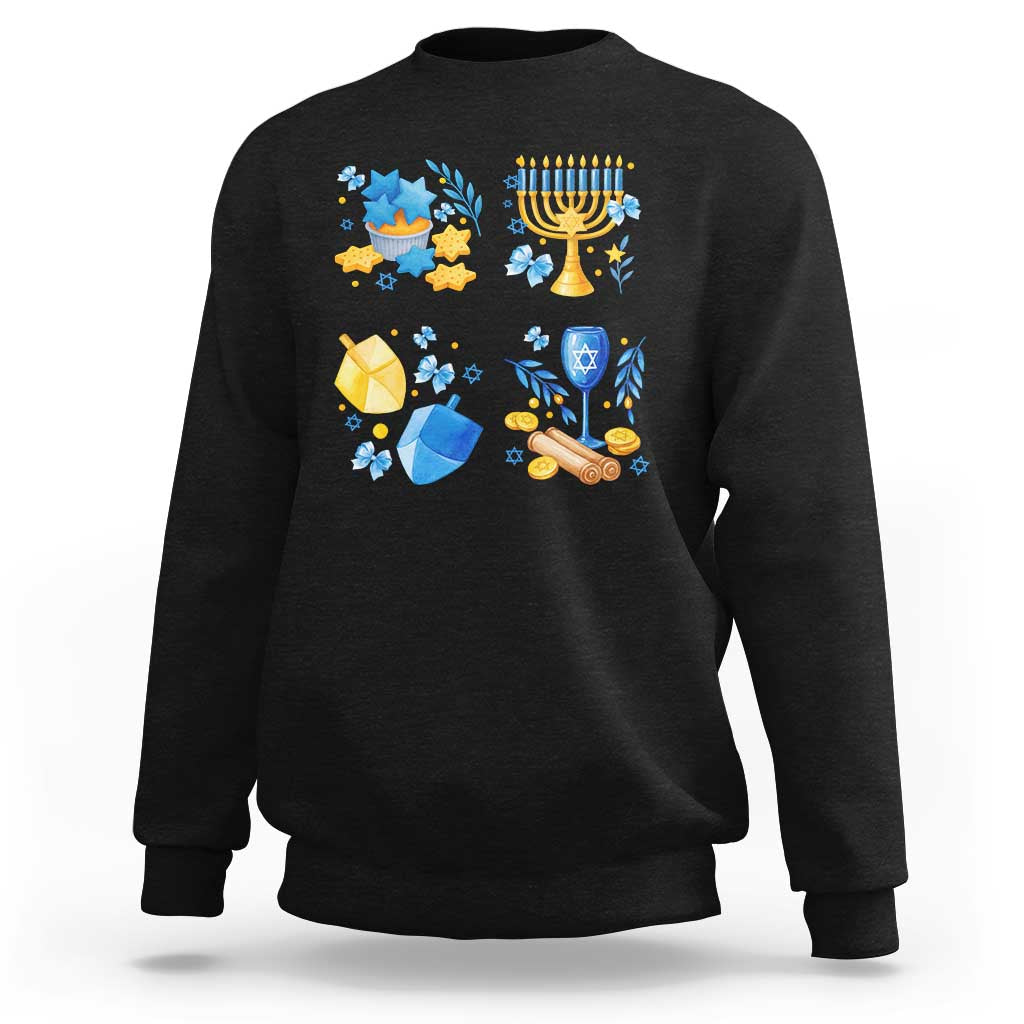 Hanukkah Celebration Sweatshirt Menorah Star Of David Candle Dreidel Gift - Wonder Print Shop