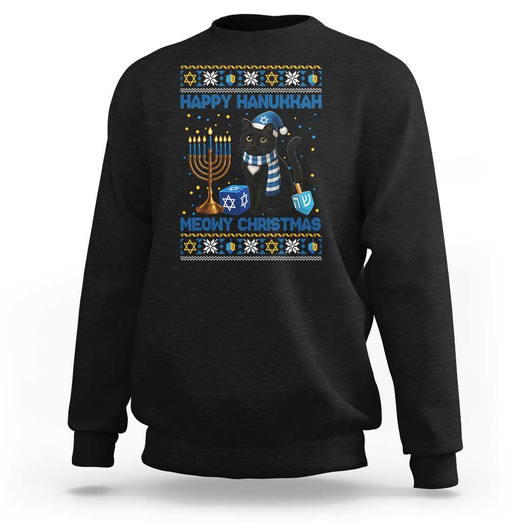 Hanukkah Cat Lover Gifts Sweatshirt Happy Hanukkah Meowy Christmas - Wonder Print Shop