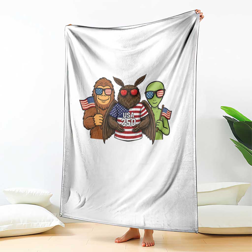 Funny Bigfoot Mothman Alien Throw Blanket USA 250th Anniversary