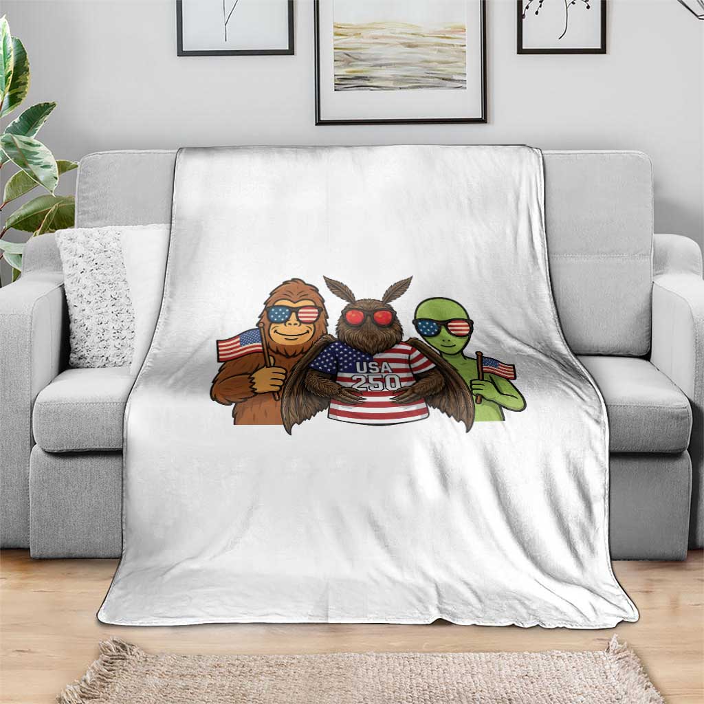 Funny Bigfoot Mothman Alien Throw Blanket USA 250th Anniversary