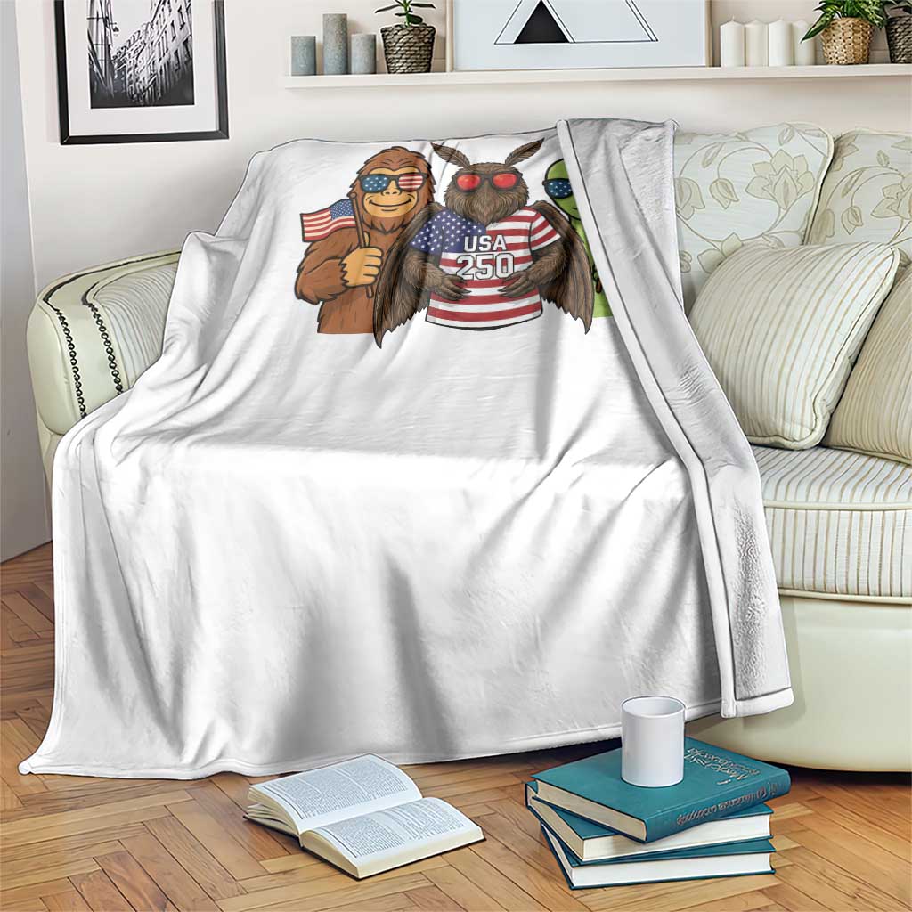 Funny Bigfoot Mothman Alien Throw Blanket USA 250th Anniversary