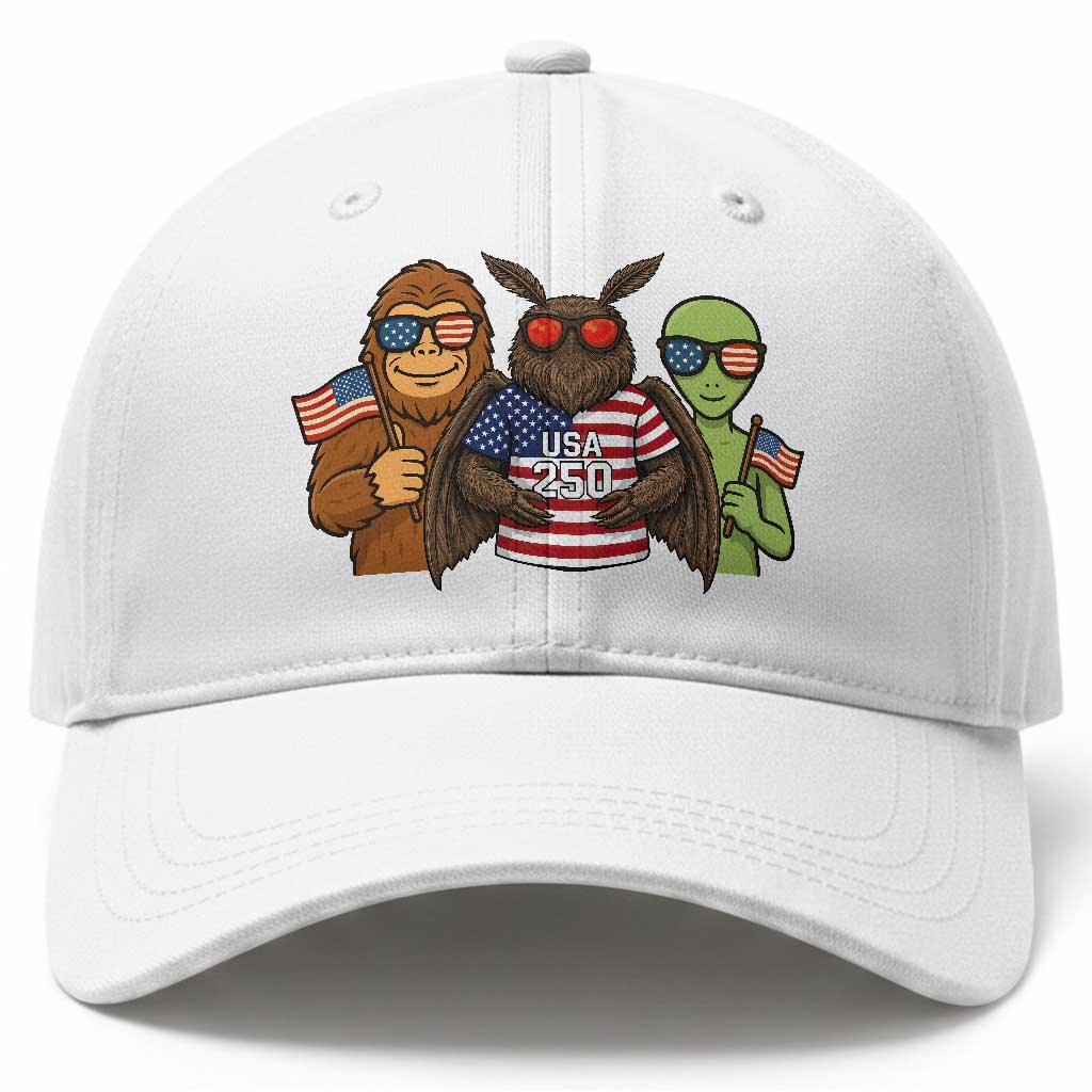 Funny Bigfoot Mothman Alien Baseball Cap USA 250th Anniversary