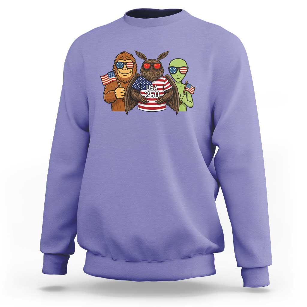 Funny Bigfoot Mothman Alien Sweatshirt USA 250th Anniversary
