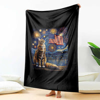 Patriotic Starry Night Cat Throw Blanket Cat Lover Gift