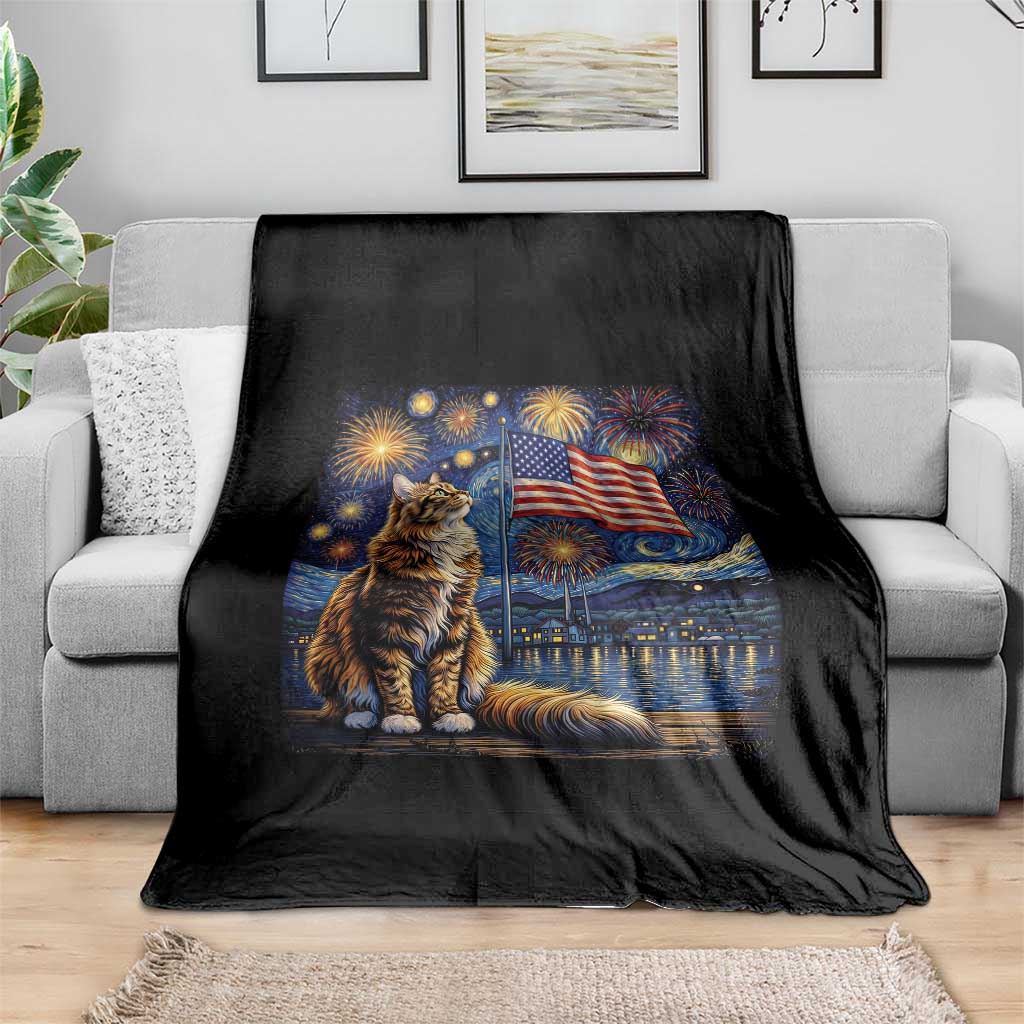 Patriotic Starry Night Cat Throw Blanket Cat Lover Gift