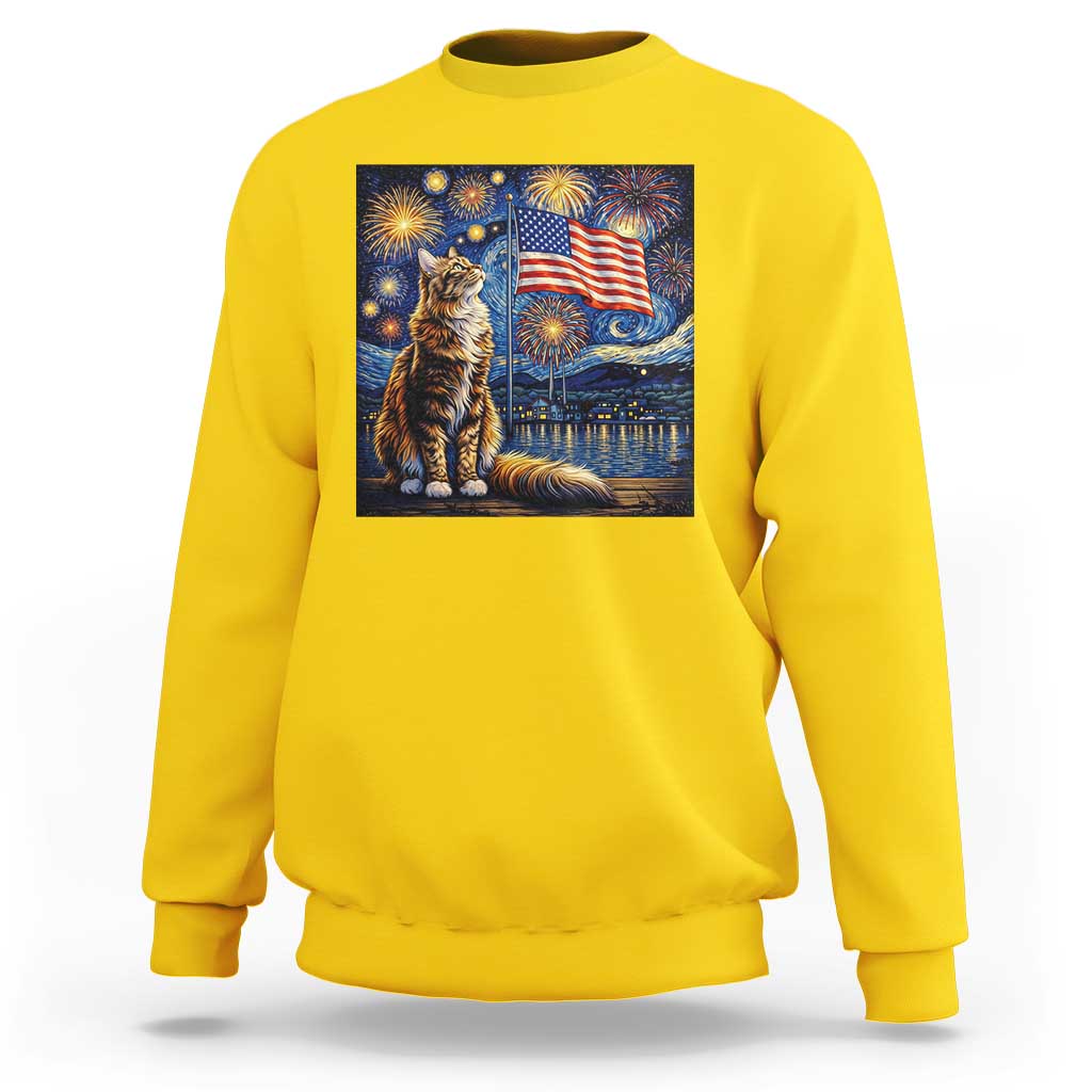 Patriotic Starry Night Cat Sweatshirt Cat Lover Gift