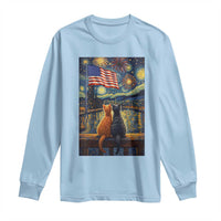 Starry Night Cat Patriotic American Pride Long Sleeve Shirt