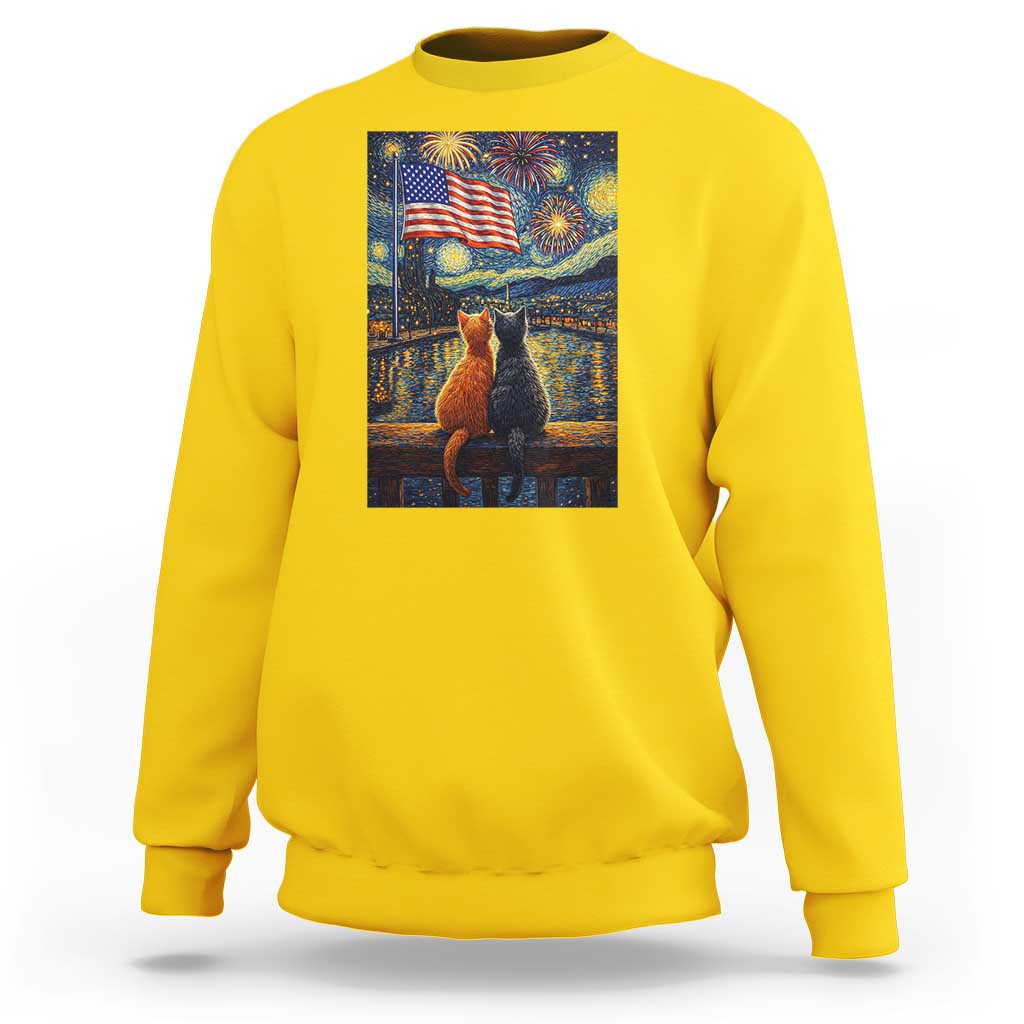 Starry Night Cat Patriotic American Pride Sweatshirt