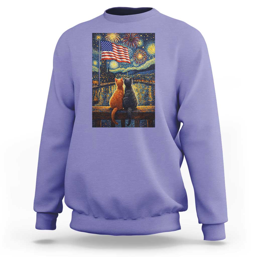 Starry Night Cat Patriotic American Pride Sweatshirt