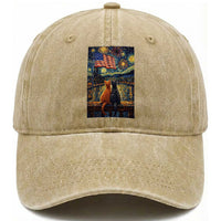 Starry Night Cat Patriotic American Pride Washed Cotton Baseball Cap