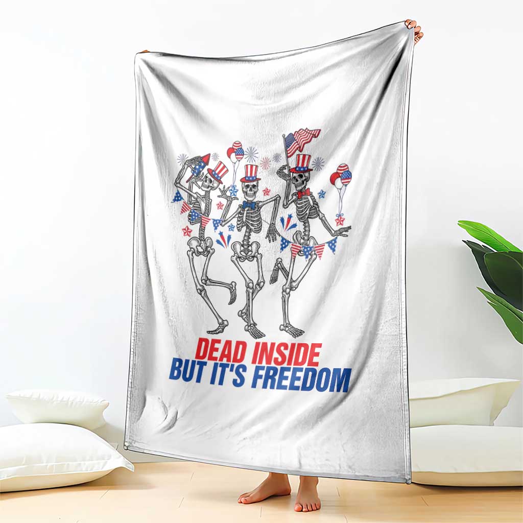 Patriotic Dancing Skeleton Throw Blanket Dead Inside But Its Freedom