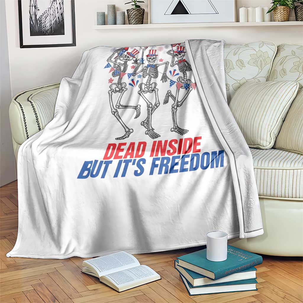 Patriotic Dancing Skeleton Throw Blanket Dead Inside But Its Freedom