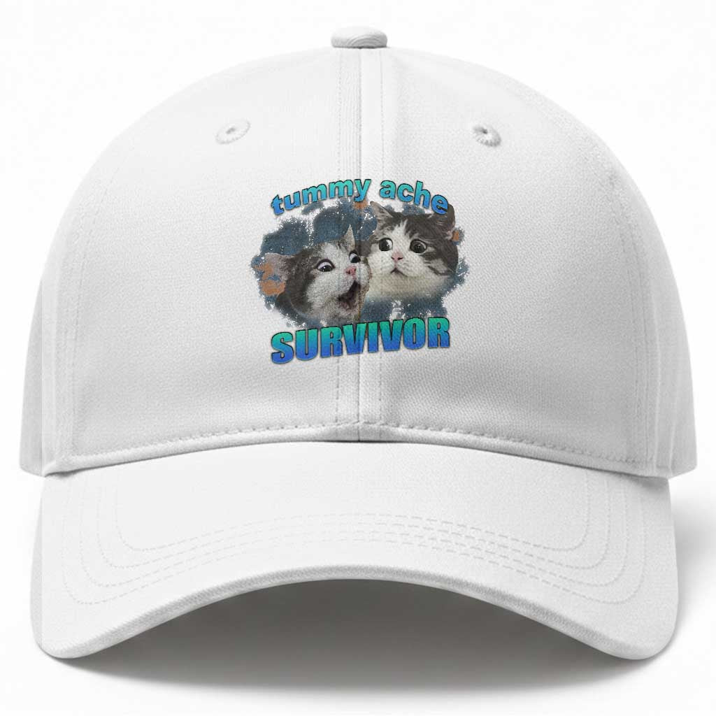 Tummy Ache Survivor Baseball Cap Funny Cat Meme For Cat Lover