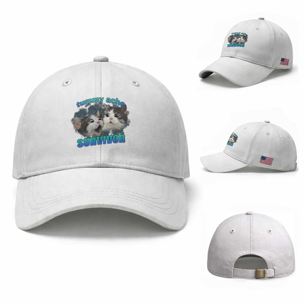 Tummy Ache Survivor Baseball Cap Funny Cat Meme For Cat Lover