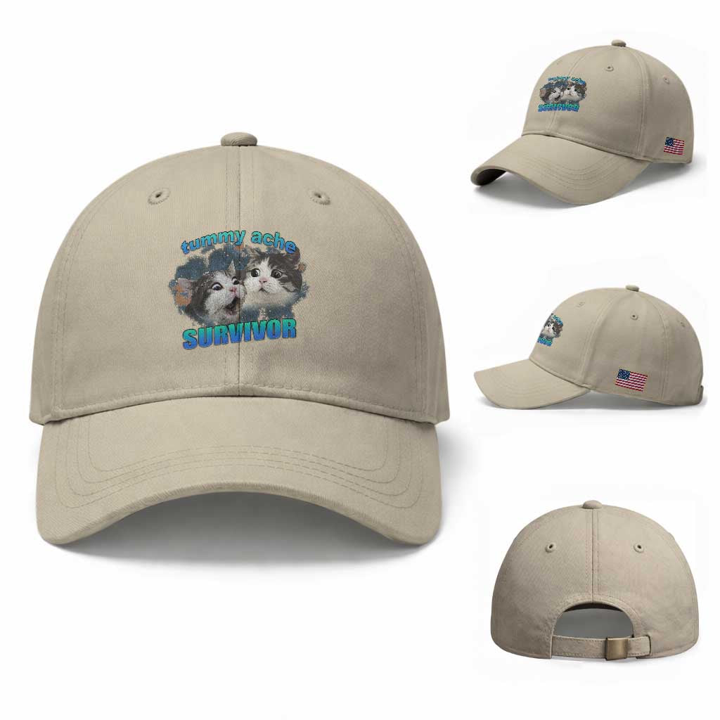 Tummy Ache Survivor Baseball Cap Funny Cat Meme For Cat Lover