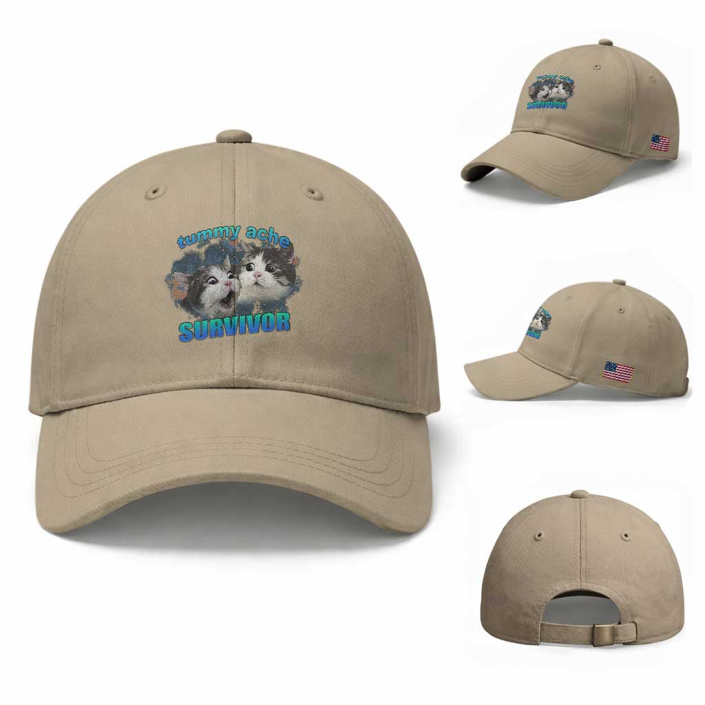 Tummy Ache Survivor Baseball Cap Funny Cat Meme For Cat Lover
