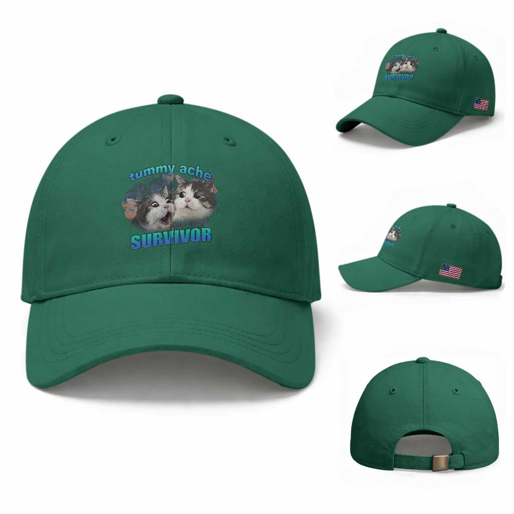 Tummy Ache Survivor Baseball Cap Funny Cat Meme For Cat Lover