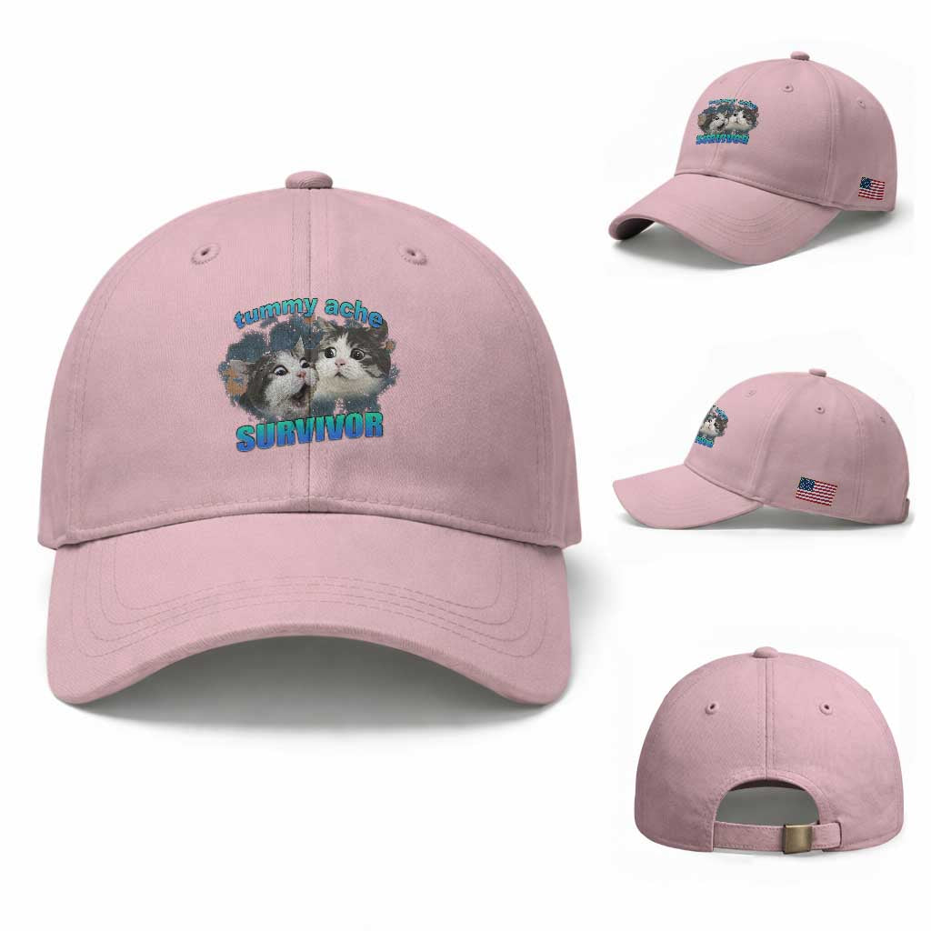 Tummy Ache Survivor Baseball Cap Funny Cat Meme For Cat Lover