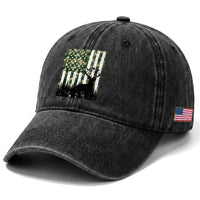 Deer Hunting Washed Cotton Baseball Cap American Flag Camo Gift