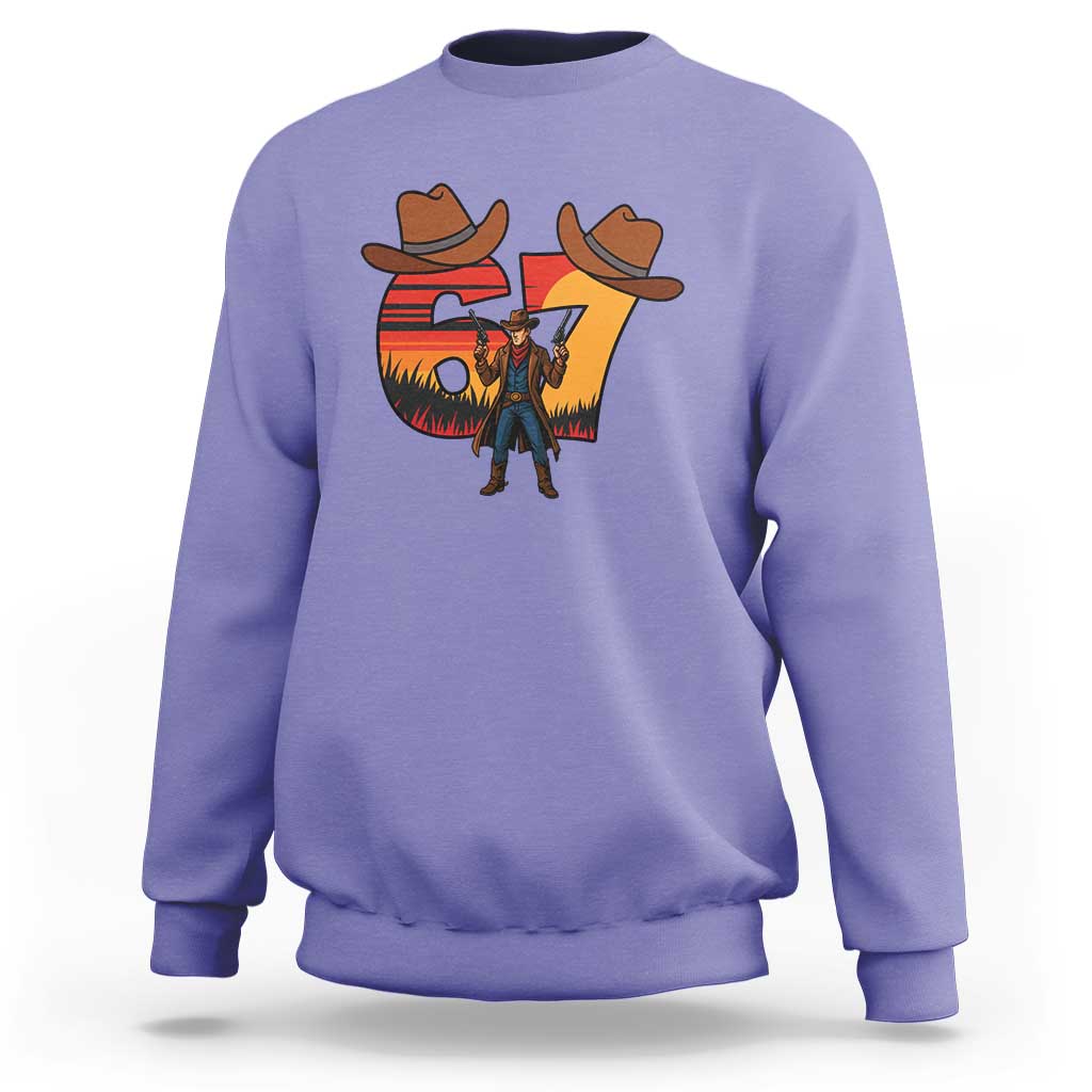 Six Seven Meme Cowboy Sweatshirt Funny Western 67 Trend Gift - Wonder Print Shop
